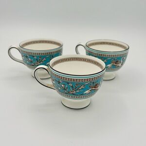 Wedgwood Florentine Turquoise Rim Teacups Set Of Three Dragons Vintage China 🐉